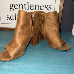 Bamboo- Women's Tan Peep-Toe Ankle Boots